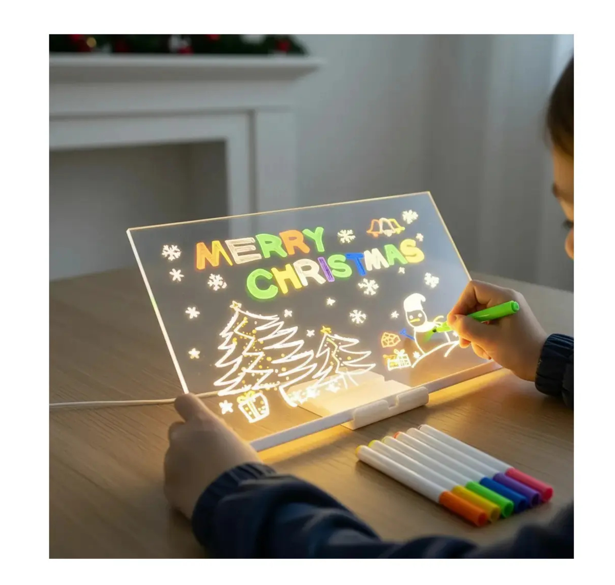 PIZARRA LED ACRÍLICA 20X30 CM USB + 7 MARCADORES