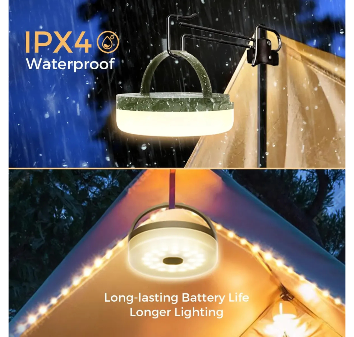 CADENA DE LUCES PARA CAMPING 10 METROS -RECARGABLE CON 8 MODOS