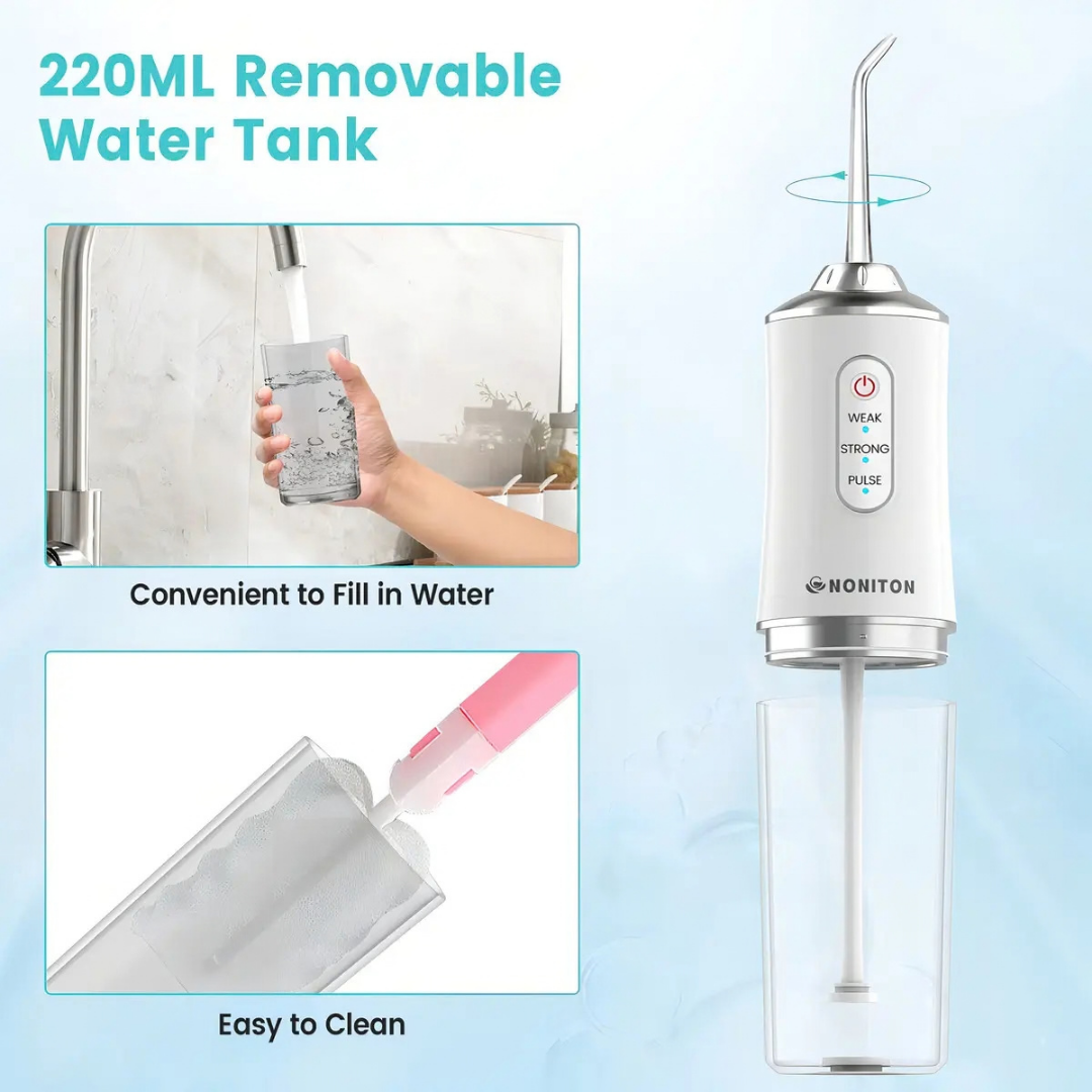 IRRIGADOR BUCAL RECARGABLE PORTÁTIL PARA DIENTES CON 4 BOQUILLAS