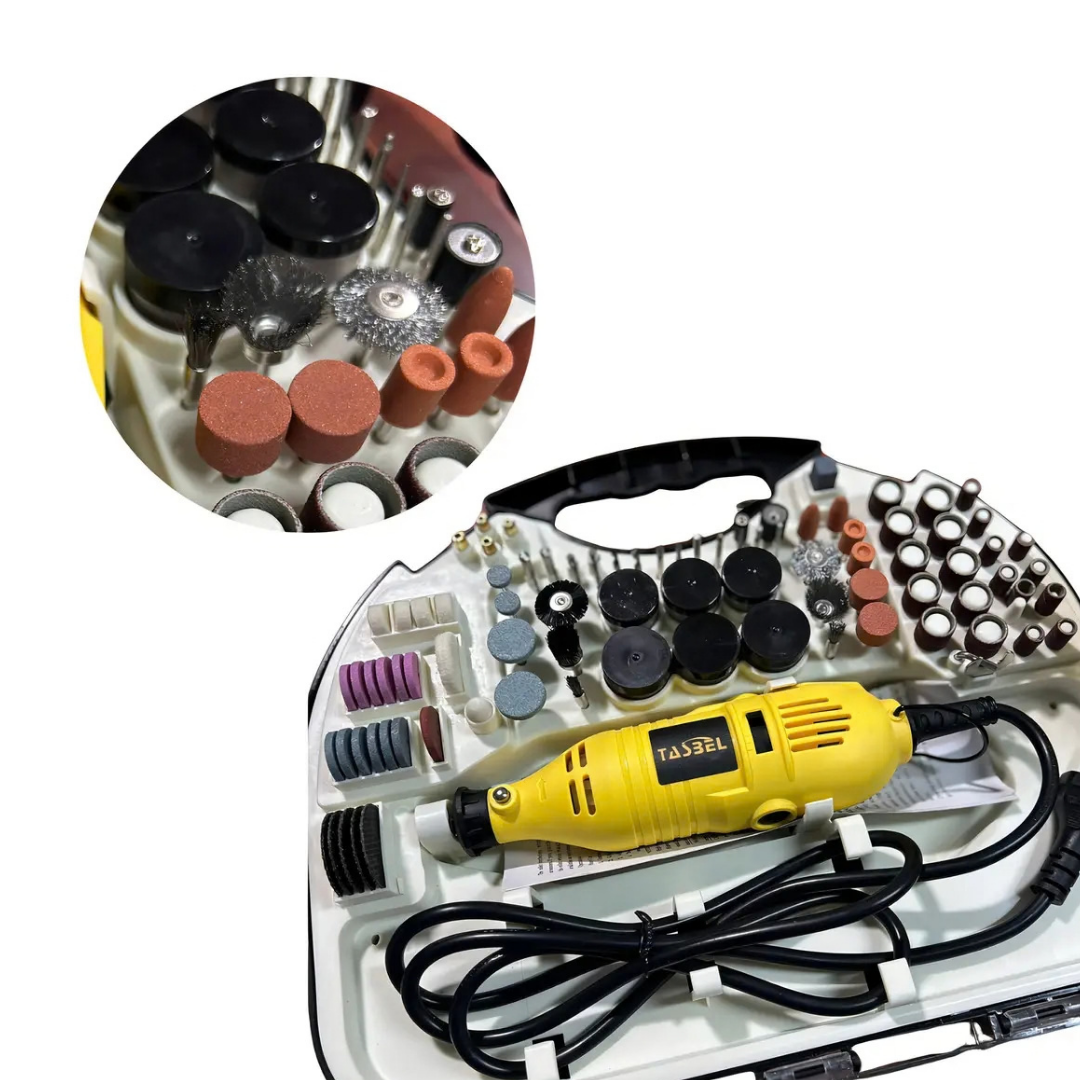 KIT MINITORNO TASBEL 211 PIEZAS CON MANDRIL TIPO DREMEL Y MALETÍN