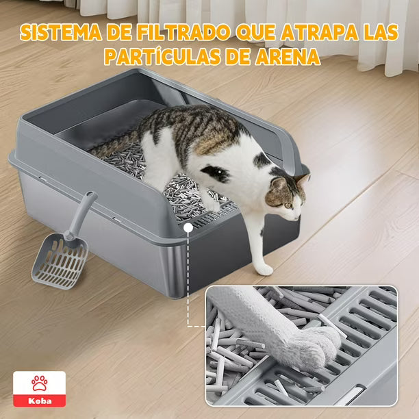 AARENERO BAÑO SANITARIO PARA GATOS + PALA ACERO INOXIDABLE GRIS