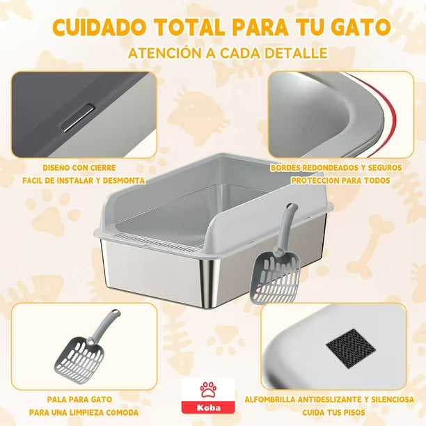 AARENERO BAÑO SANITARIO PARA GATOS + PALA ACERO INOXIDABLE GRIS