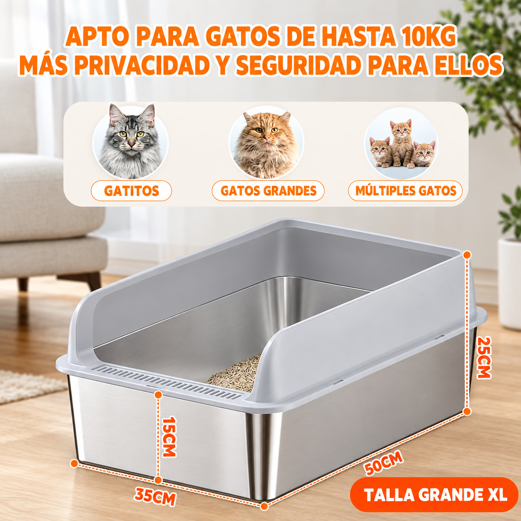 AARENERO BAÑO SANITARIO PARA GATOS + PALA ACERO INOXIDABLE GRIS