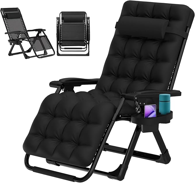 SILLA ZERO GRAVITY RECLINABLE PLEGABLE CON COJÍN Y ALMOHADA MÁXIMO CONFORT EXTERIOR