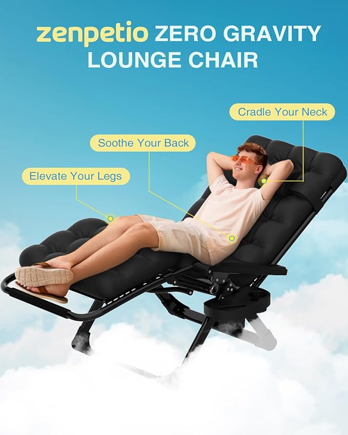 SILLA ZERO GRAVITY RECLINABLE PLEGABLE CON COJÍN Y ALMOHADA MÁXIMO CONFORT EXTERIOR