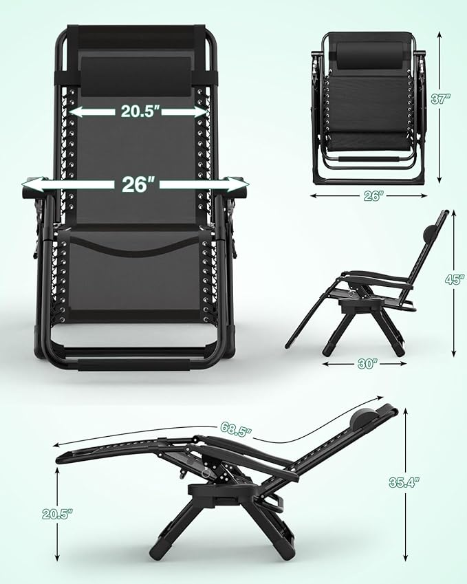 SILLA ZERO GRAVITY RECLINABLE PLEGABLE CON COJÍN Y ALMOHADA MÁXIMO CONFORT EXTERIOR