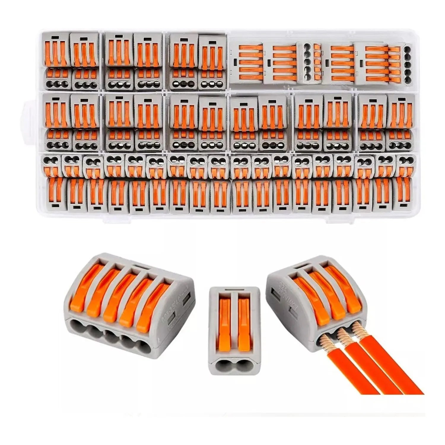 SET 100 CONECTORES ELÉCTRICOS RÁPIDOS TIPO WAGO 3 ENTRADAS