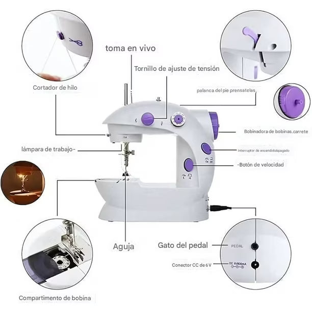 MINI MÁQUINA DE COSER ELÉCTRICA PORTÁTIL 220V CON PEDAL