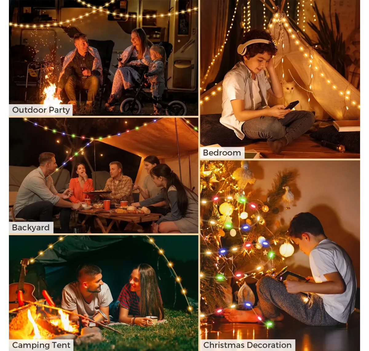 CADENA DE LUCES PARA CAMPING 10 METROS -RECARGABLE CON 8 MODOS