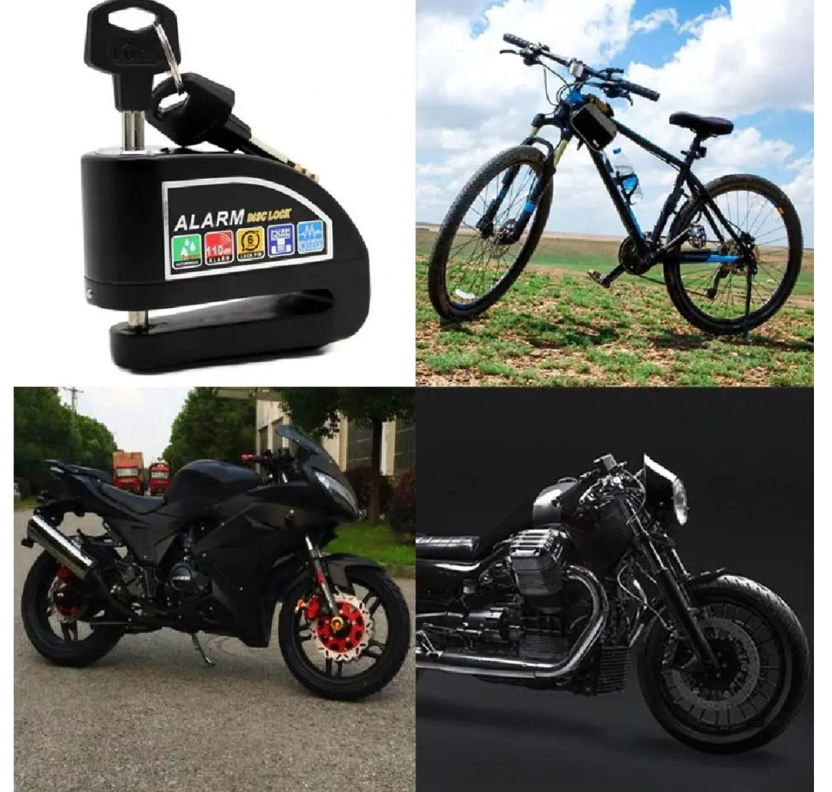 CANDADO CON ALARMA 110 DB PARA MOTO Y BICICLETA - FRENO DE DISCO ANTIRROBO