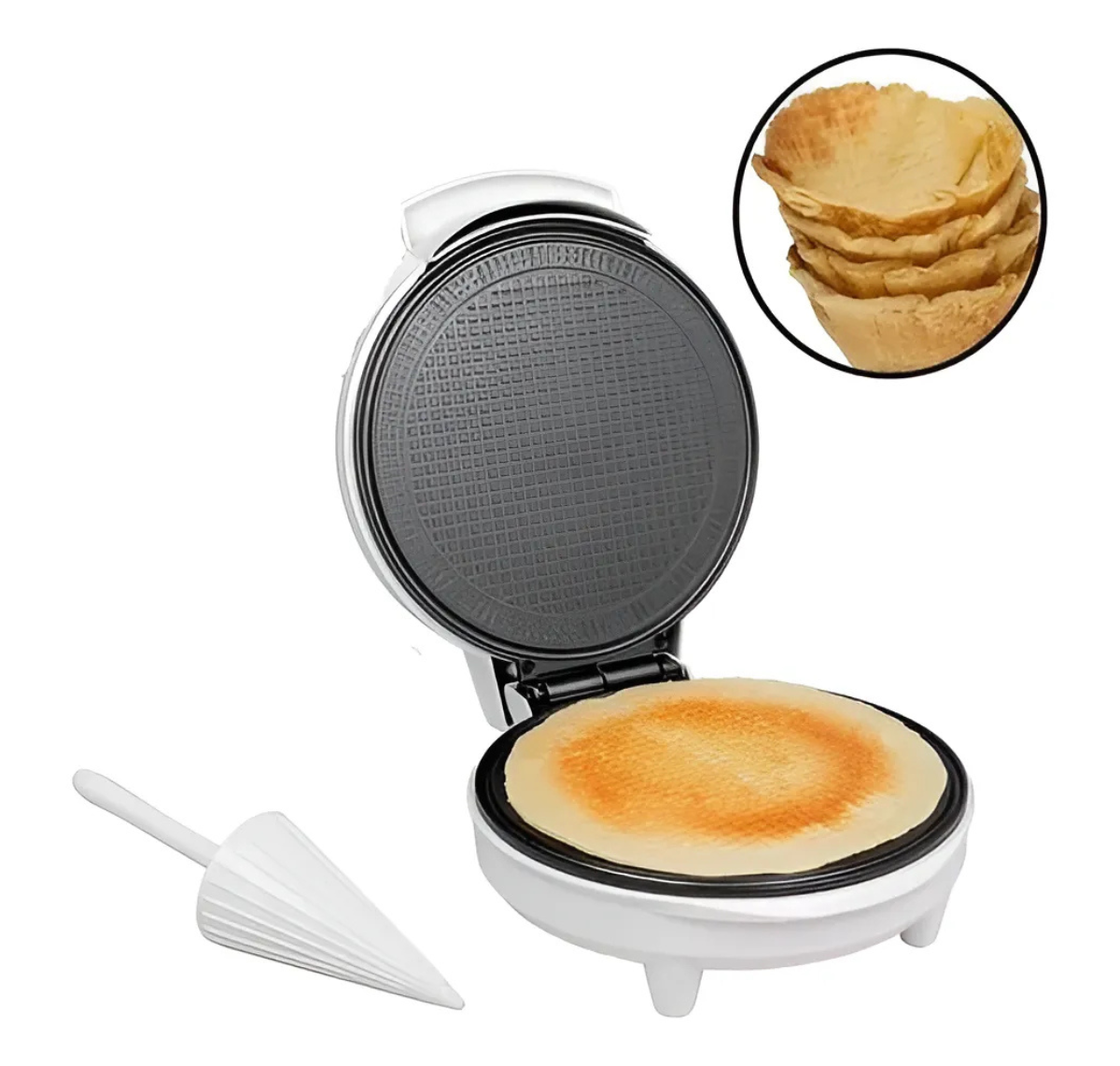 MÁQUINA PARA WAFFLES Y CONOS SOKANY SK-525 1000W ANTIADHERENTE 24CM
