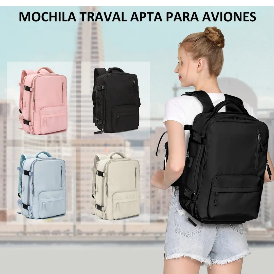 MOCHILA VIAJE 40L IMPERMEABLE NEGRA CON COMPARTIMIENTO