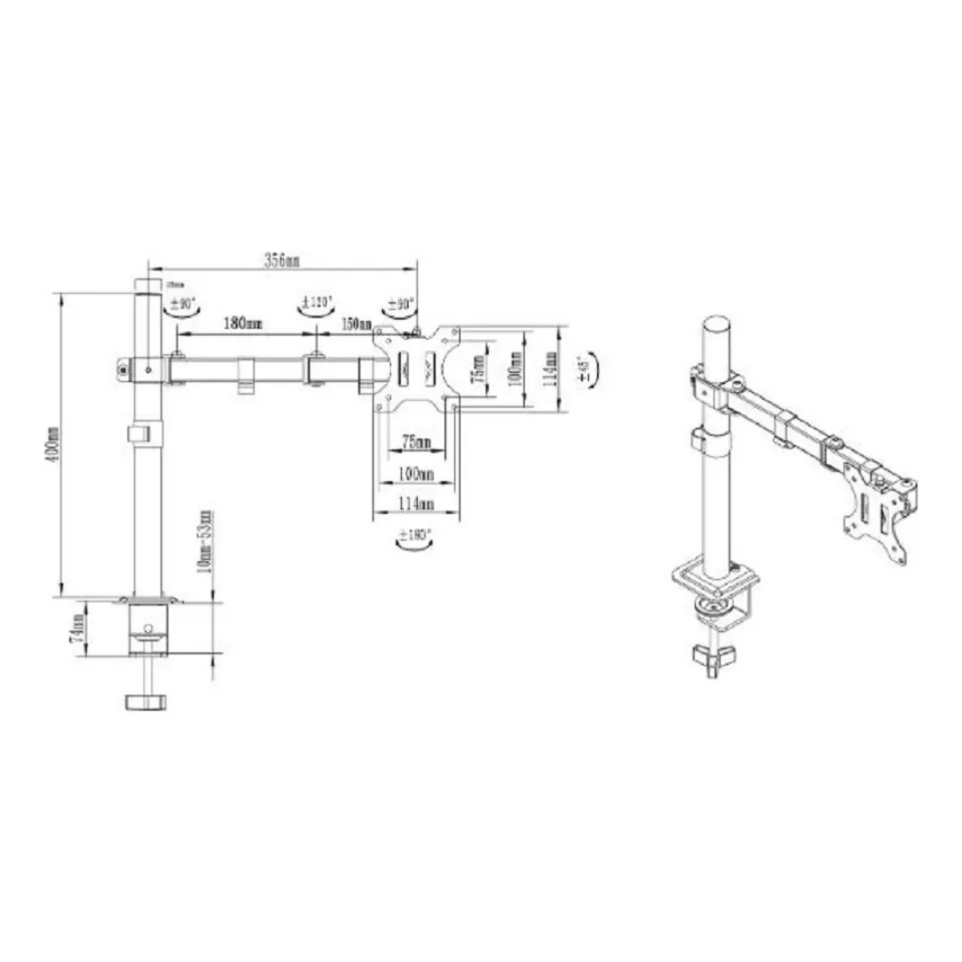 SOPORTE MONITOR ESCRITORIO BRAZO ARTICULADO NEGRO 15" A 30"