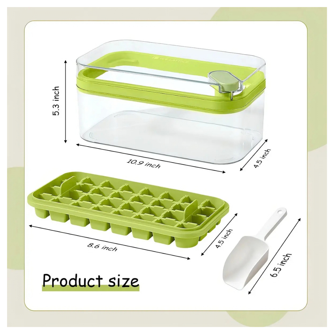 PACK DE CUBETERAS PARA HIELO CON TAPA Y CUCHARA -VERDE