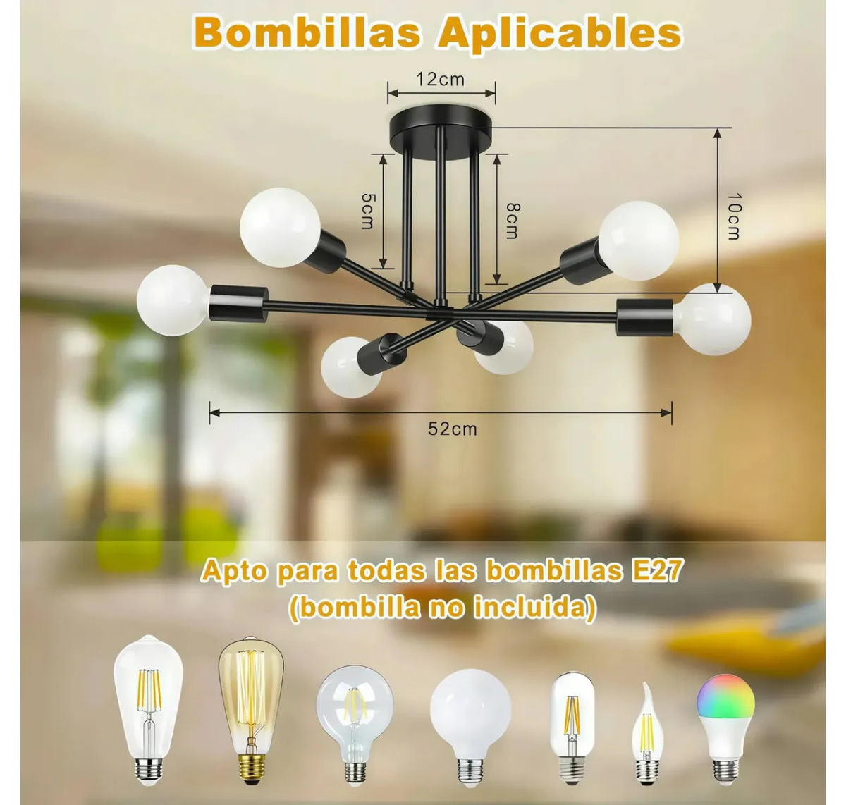 LÁMPARA DE TECHO MODERNA 6 LUCES E27 COLGANTE ESTILO INDUSTRIAL