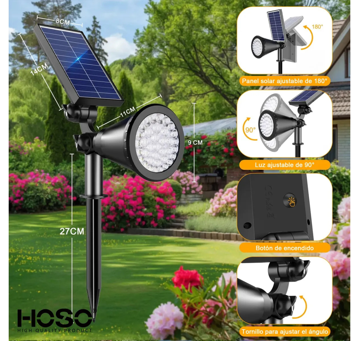 FOCO SOLAR LED RGB 2 EN 1 ESTACA Y COLGANTE PARA JARDÍN -IMPERMEABLE