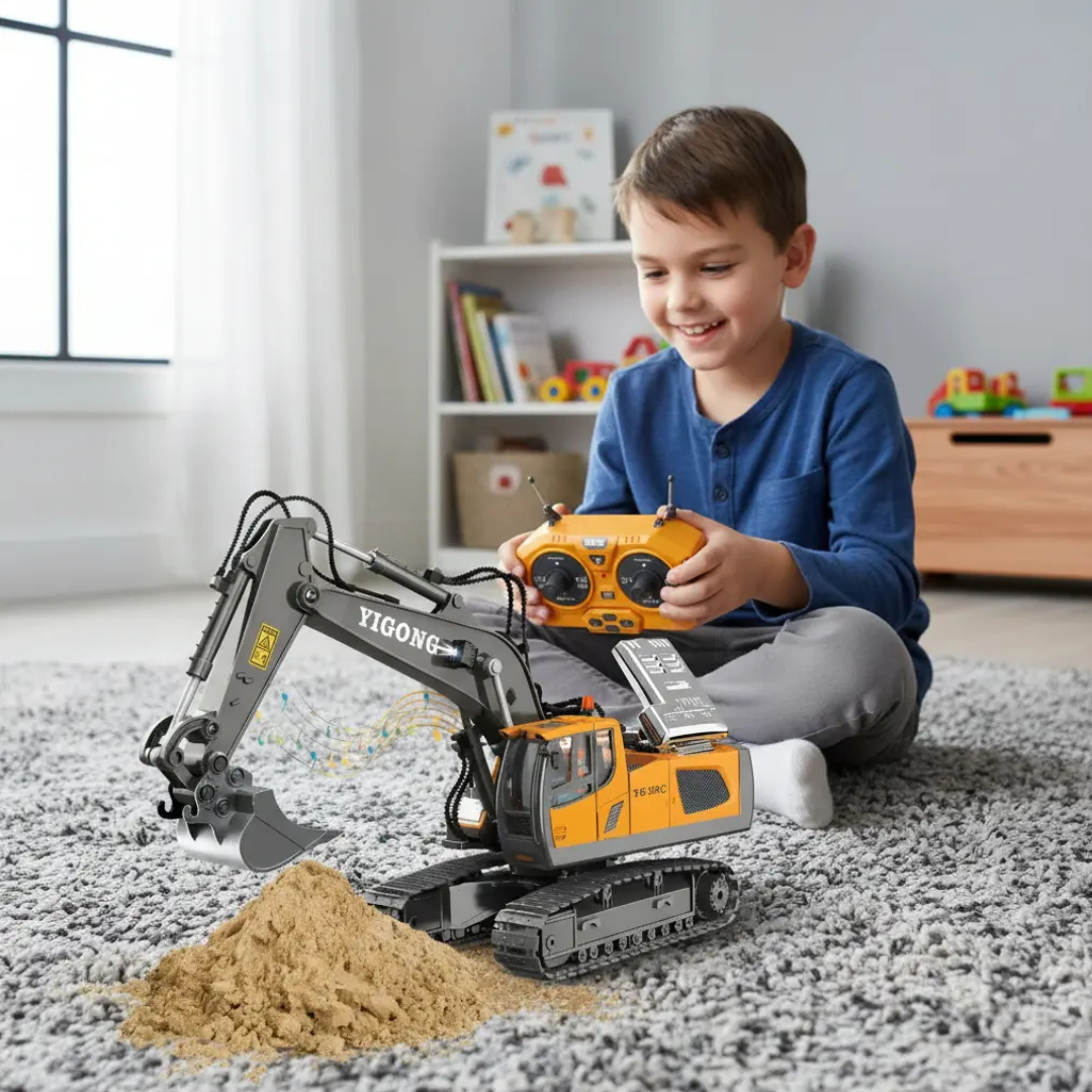 EXCAVADORA A CONTROL REMOTO 11 CANALES DE ALEACIÓN PARA NIÑOS