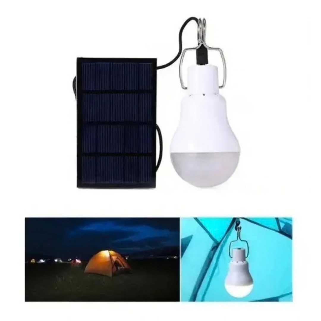 KIT AMPOLLETAS LED CAMPING SOLAR 10W CON PANEL SOLAR - AUTONOMÍA HASTA 7 HORAS ( PACK X2)