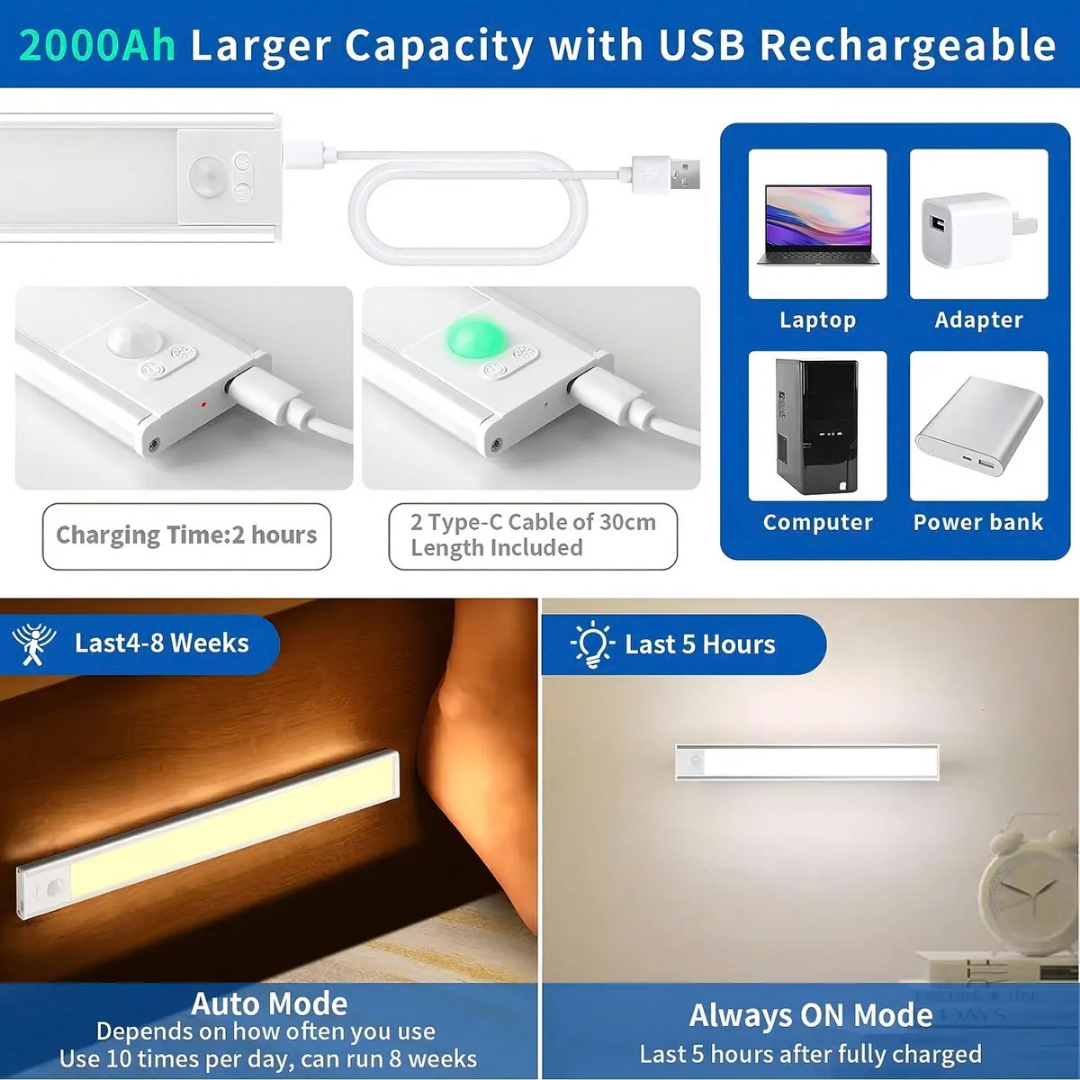LUZ LED VIDA BUENAS 54 LED BARRA CON SENSOR DE MOVIMIENETO RECARGABLE 30 CM