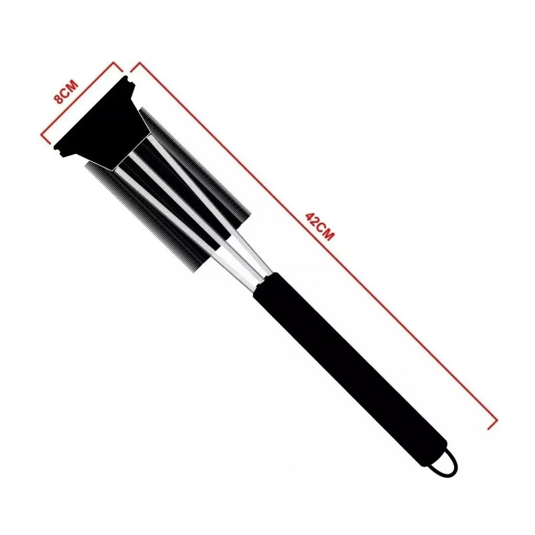CEPILLO LIMPIADOR DE PARRILLA CON RASPADOR DE ACERO INOXIDABLE TRIPLE