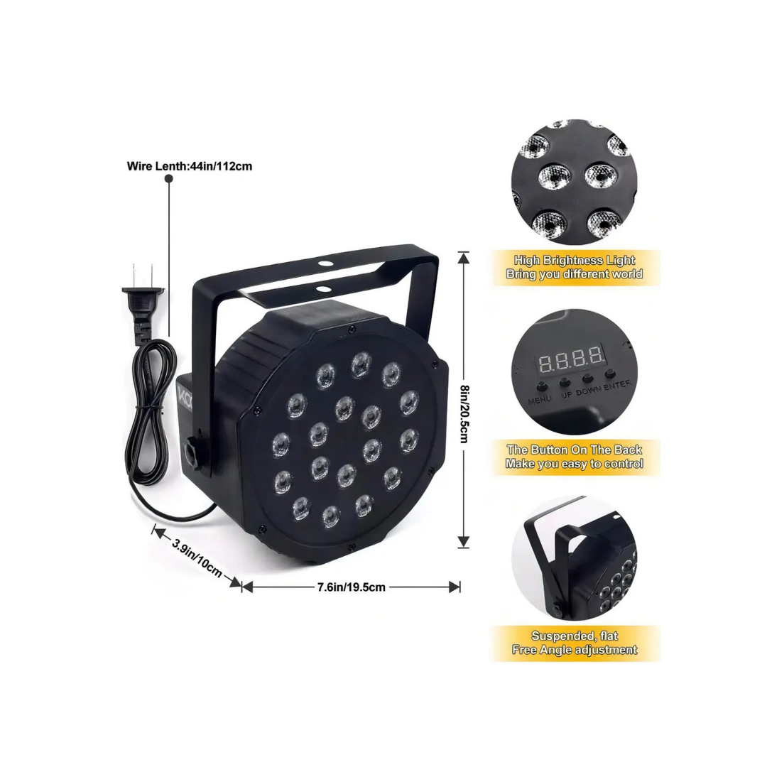 PACK X2 FOCOS LED RGB 18 LUCES DMX PARA FIESTA DISCO ESCENARIO DJ
