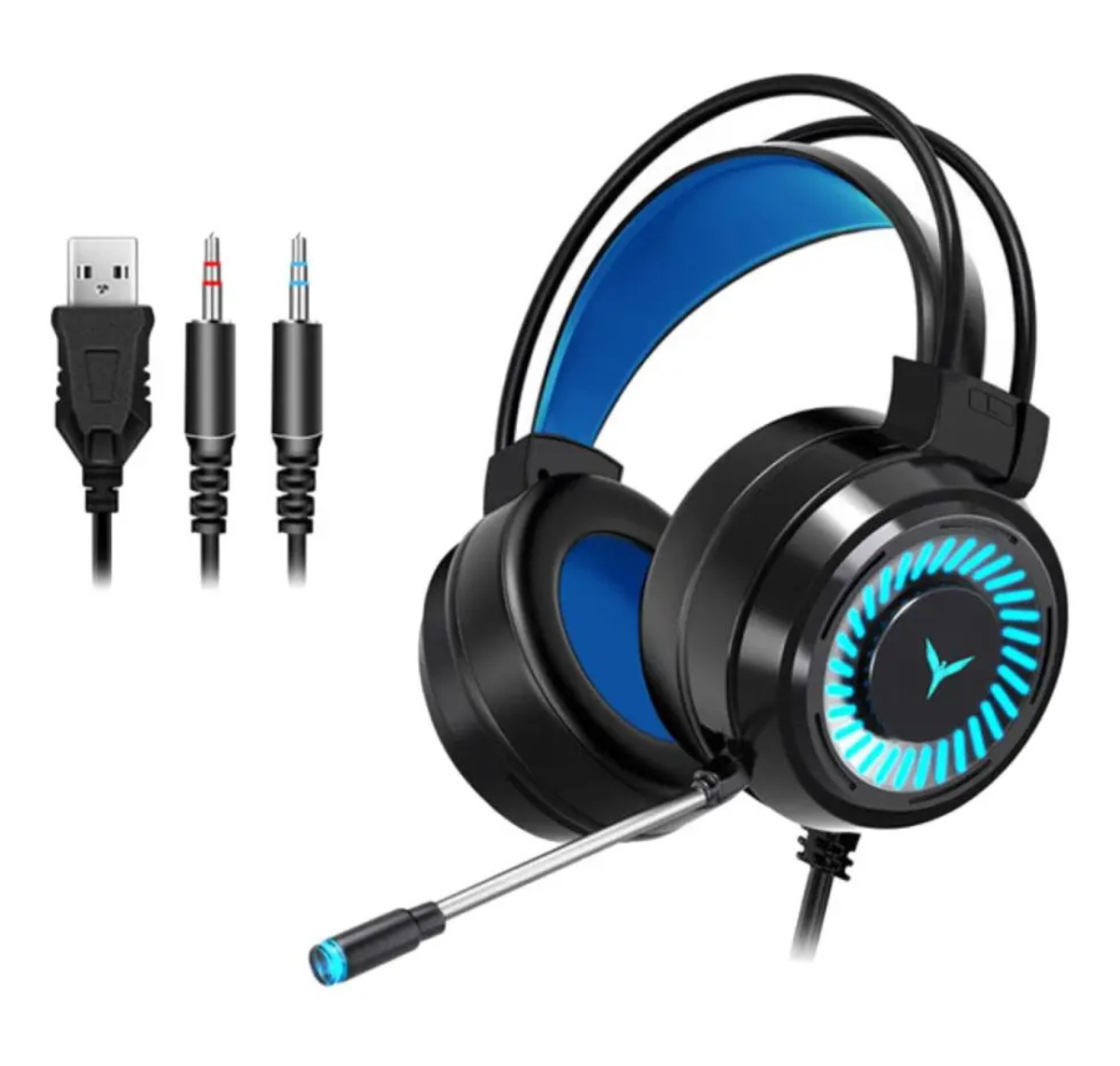 AURICULARES GAMER 3.5 MM CON MICRÓFONO Y LUCES LED RGB- NEGRO