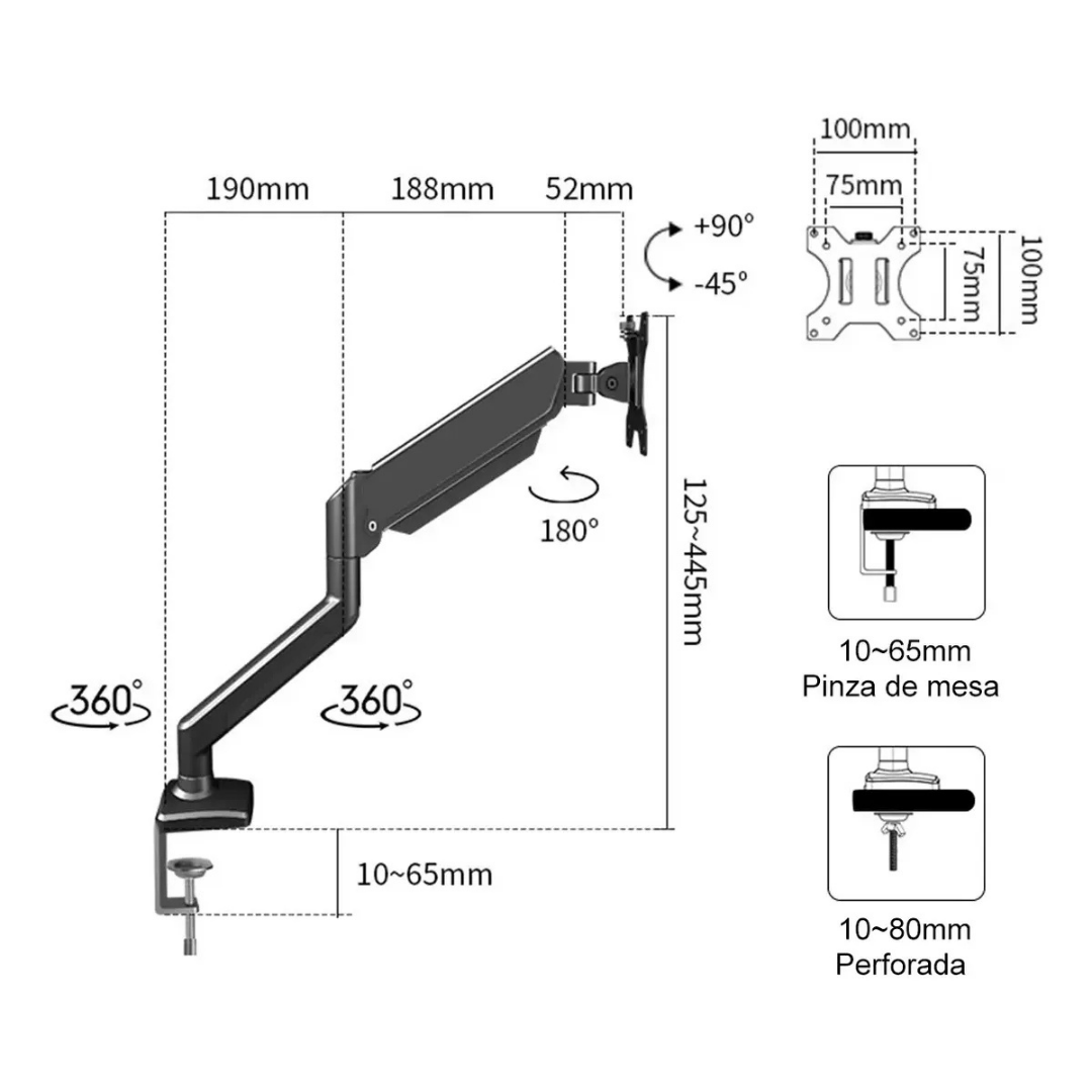 SOPORTE MONITOR ESCRITORIO 17" A 32" CON BRAZO ARTICULADO