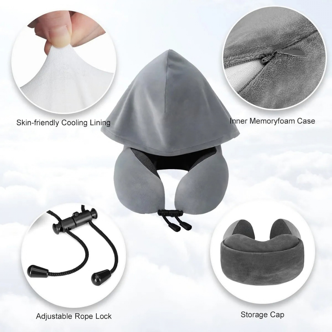 ALMOHADA DE VIAJE CON CAPUCHA MEMORY FOAM