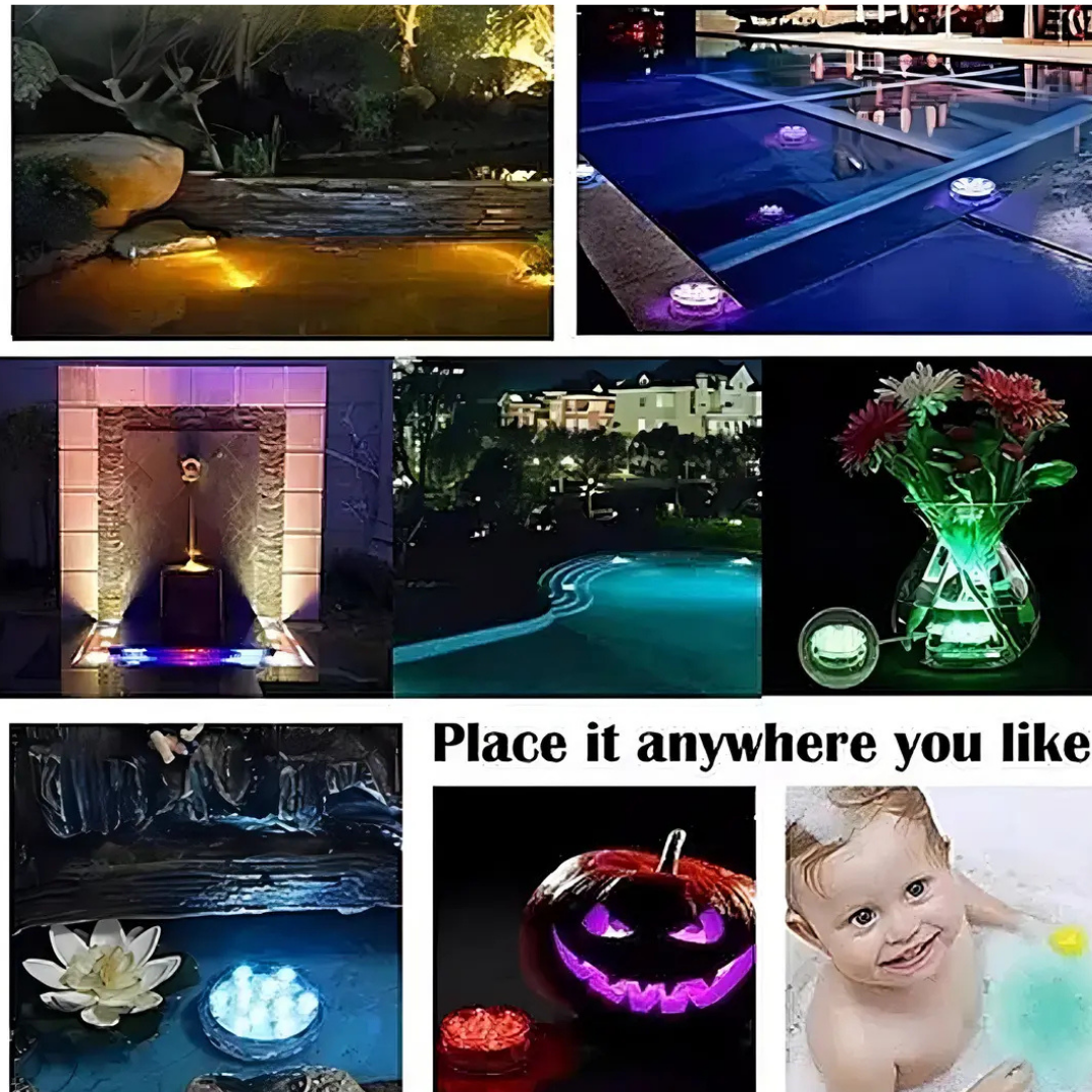 PACK 4 LUCES LED SUMERGIBLES PARA PISCINA RGB 16 COLORES CON CONTROL REMOTO