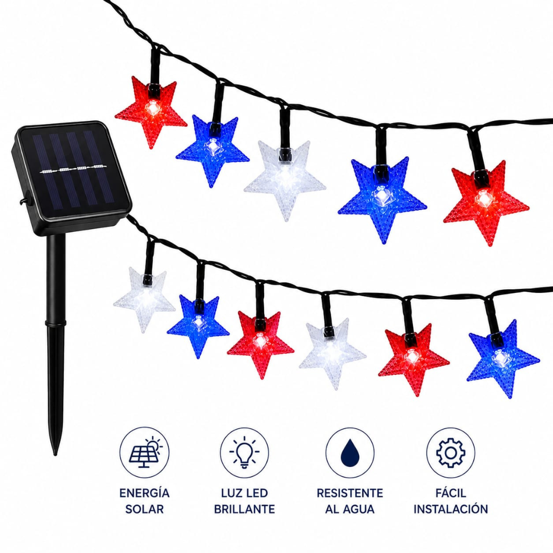 GUIRNALDA SOLAR LED 20 METROS DECORATIVA PARA FIESTAS PATRIAS