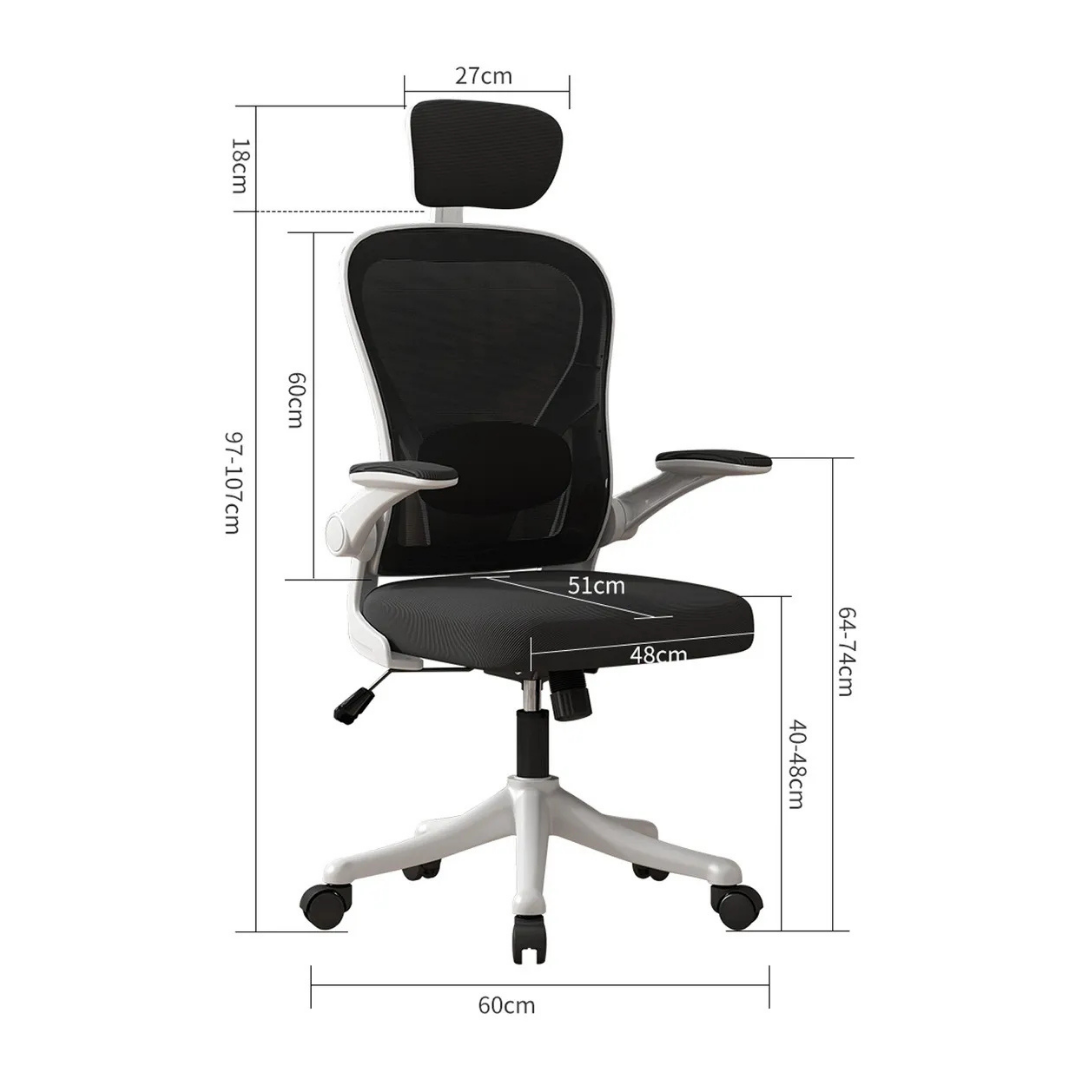 SILLA ERGONÓMICA PARA OFICINA CON SOPORTE LUMBAR AJUSTABLE -COLOR NEGRO