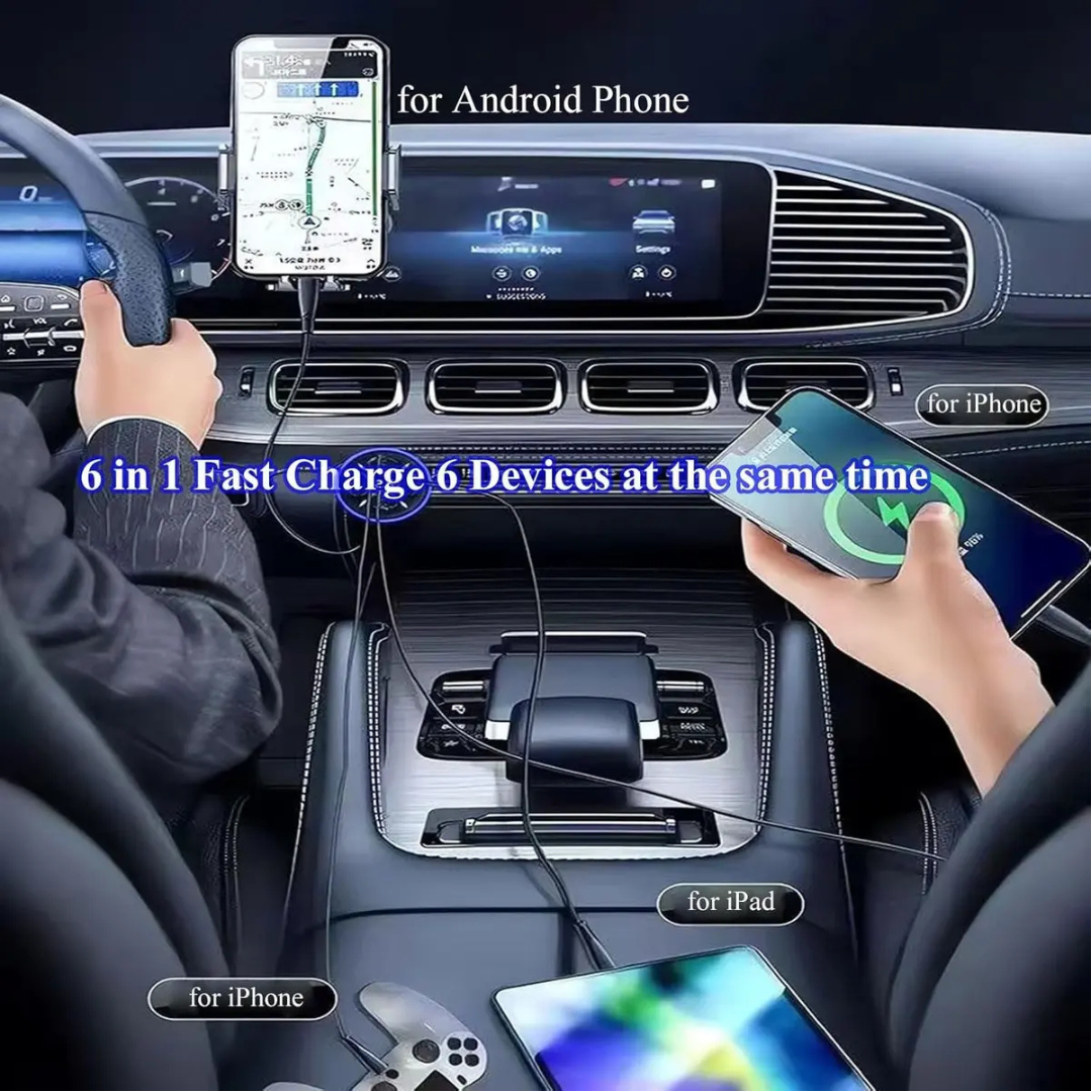 CARGADOR AUTO CARGA RÁPIDA 66W 6 PUERTOS USB Y USB-C QC 3.0 UNIVERSAL