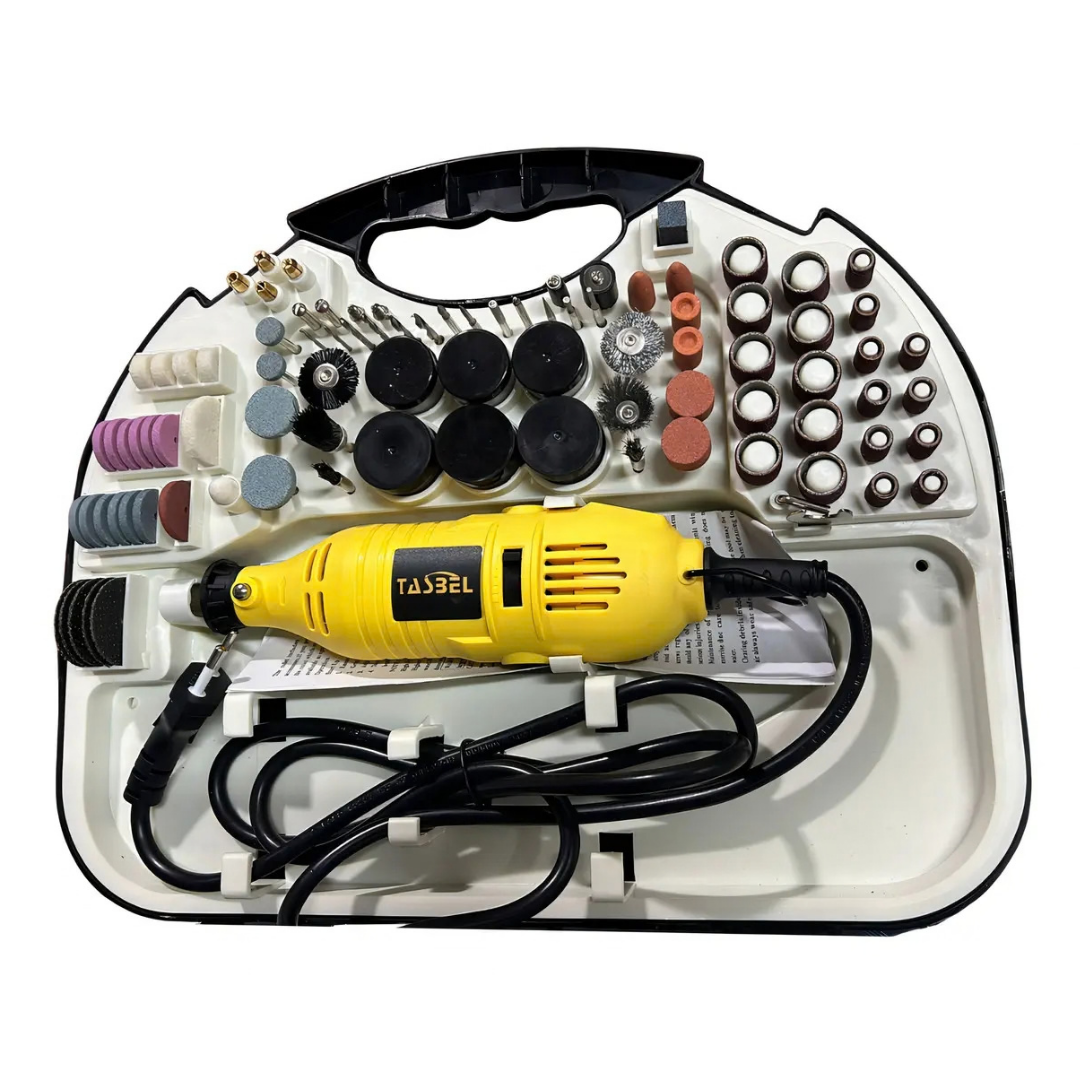KIT MINITORNO TASBEL 211 PIEZAS CON MANDRIL TIPO DREMEL Y MALETÍN
