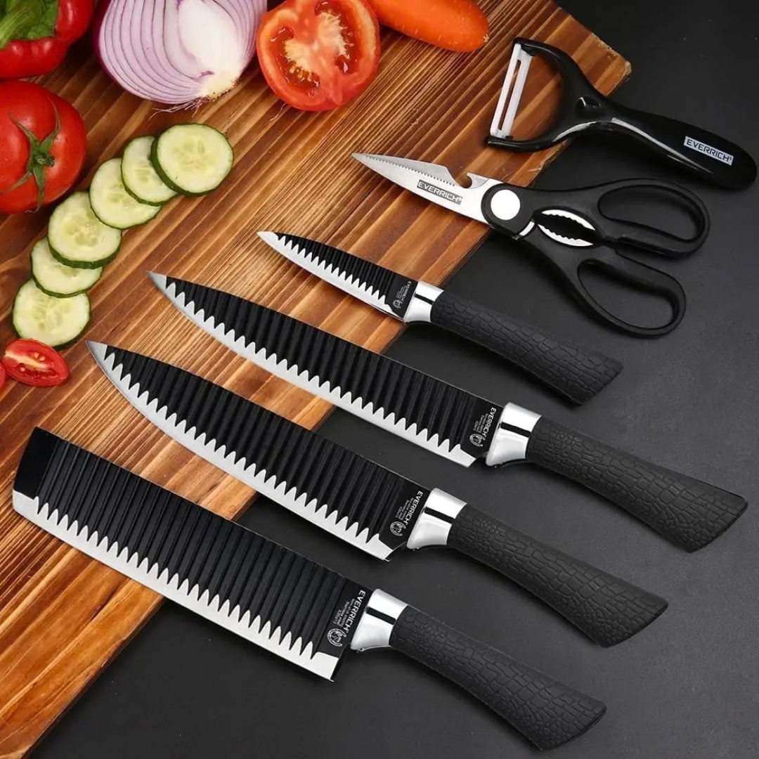SET DE 6 CUCHILLOS DE COCINA WITMU PRO ACERO INOXIDABLE NEGRO