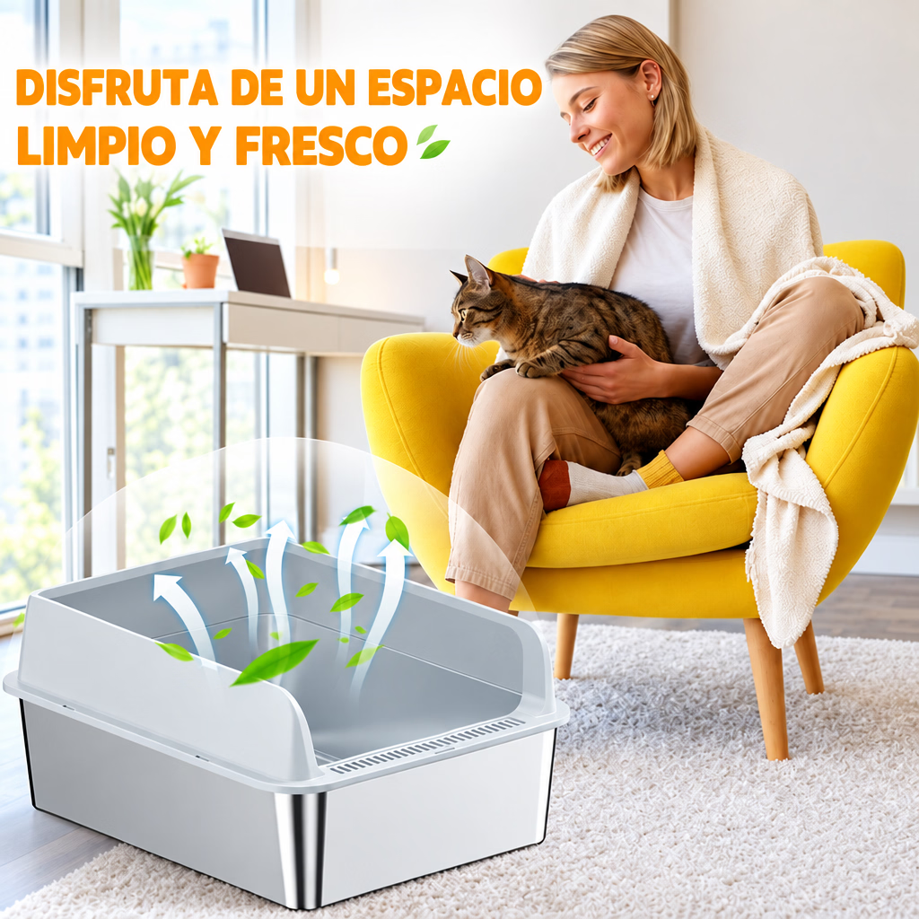AARENERO BAÑO SANITARIO PARA GATOS + PALA ACERO INOXIDABLE GRIS