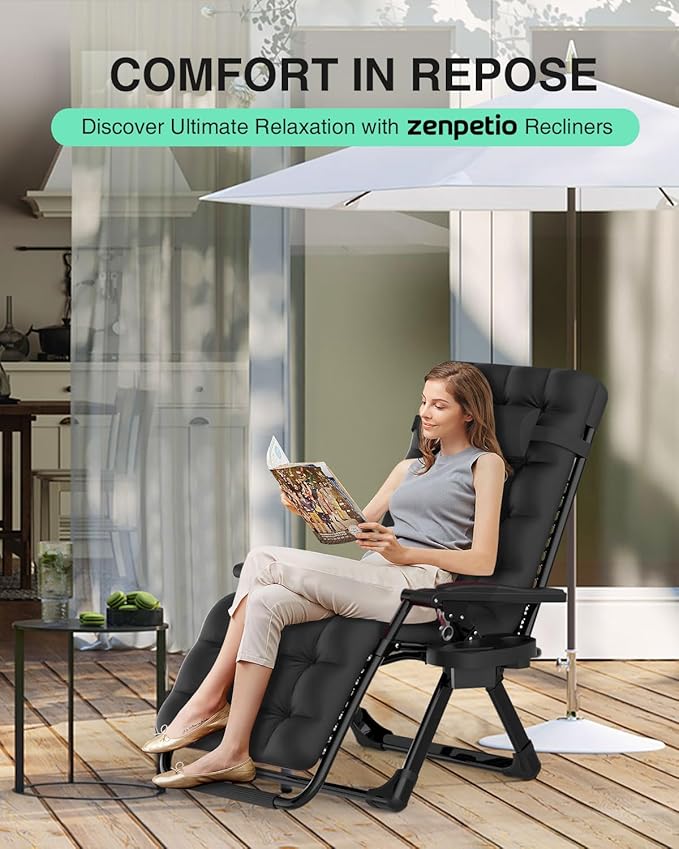 SILLA ZERO GRAVITY RECLINABLE PLEGABLE CON COJÍN Y ALMOHADA MÁXIMO CONFORT EXTERIOR