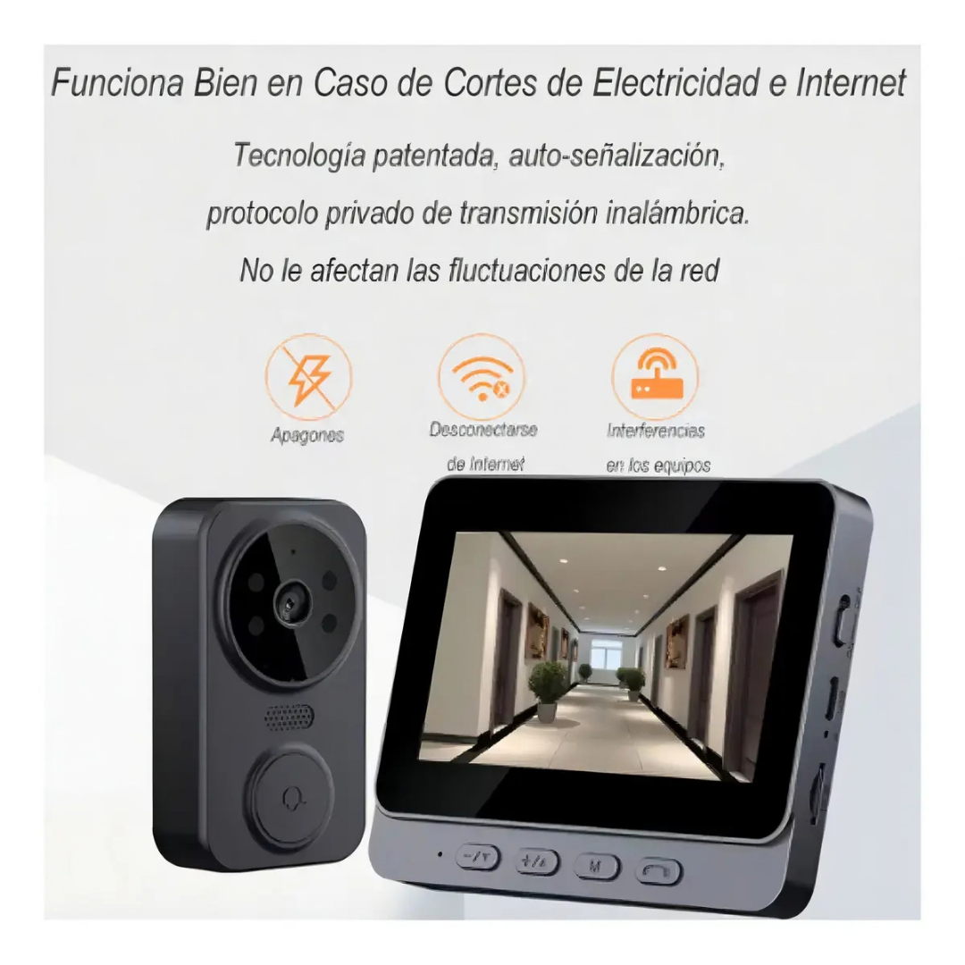 TIMBRE VISUAL PORTERO CON CÁMARA 1080P Y PANTALLA 4.3" INALÁMBRICO