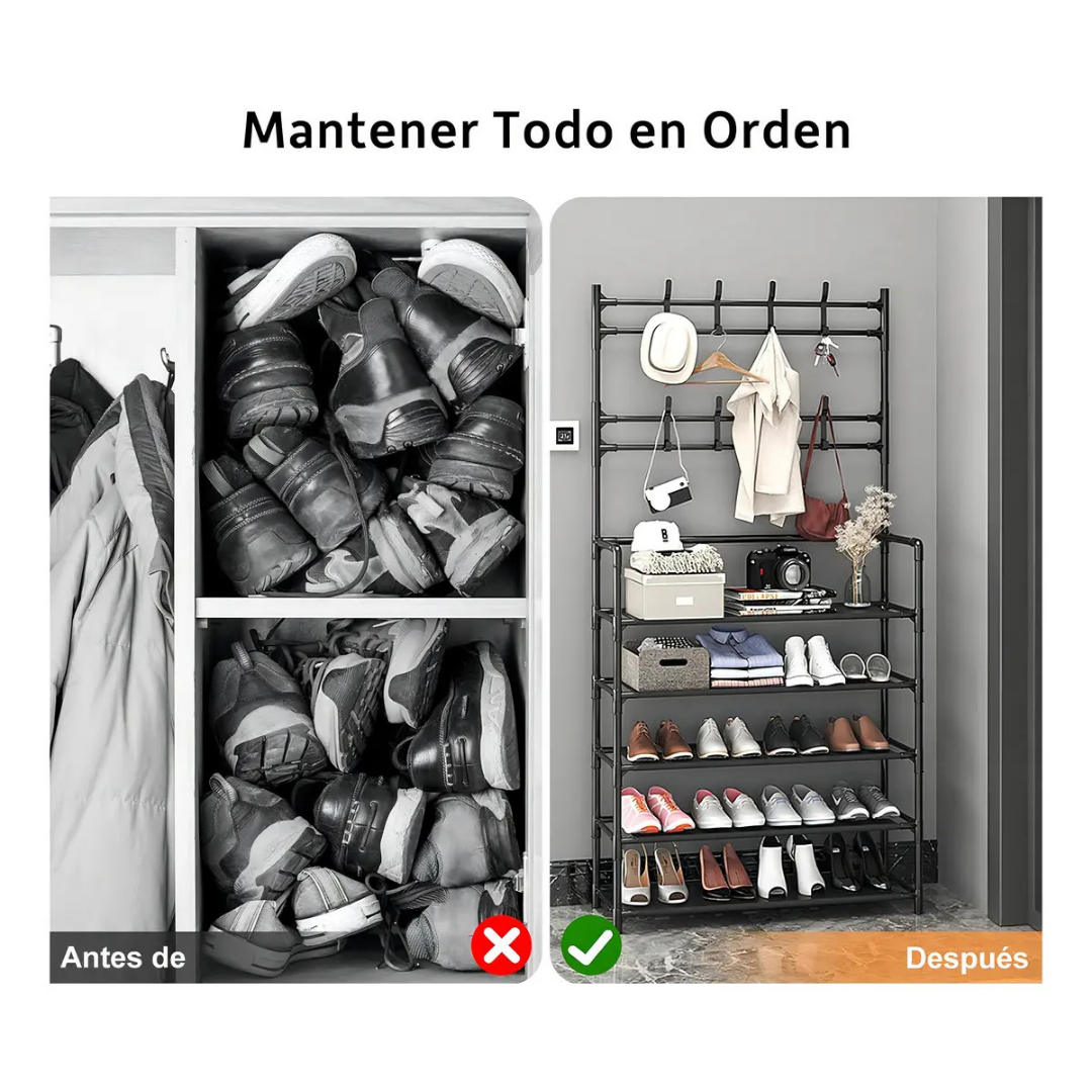 ZAPATERO ORGANIZADOR COLGADOR DE ZAPATOS PARA ARMARIO Y PERCHERO -NEGRO