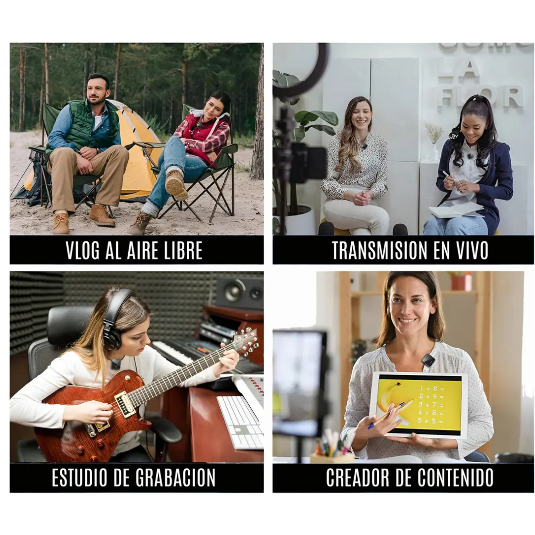 PACK 2 MICRÓFONOS INALÁMBRICOS 3 EN 1 PARA IPHONE, ANDROID Y PC -NEGRO