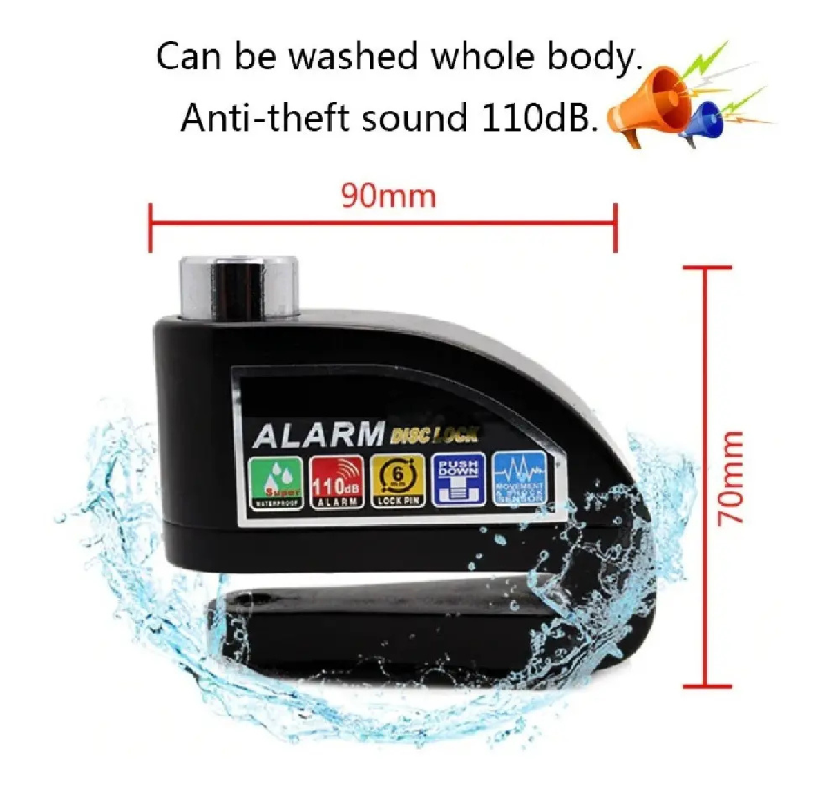 CANDADO CON ALARMA 110 DB PARA MOTO Y BICICLETA - FRENO DE DISCO ANTIRROBO
