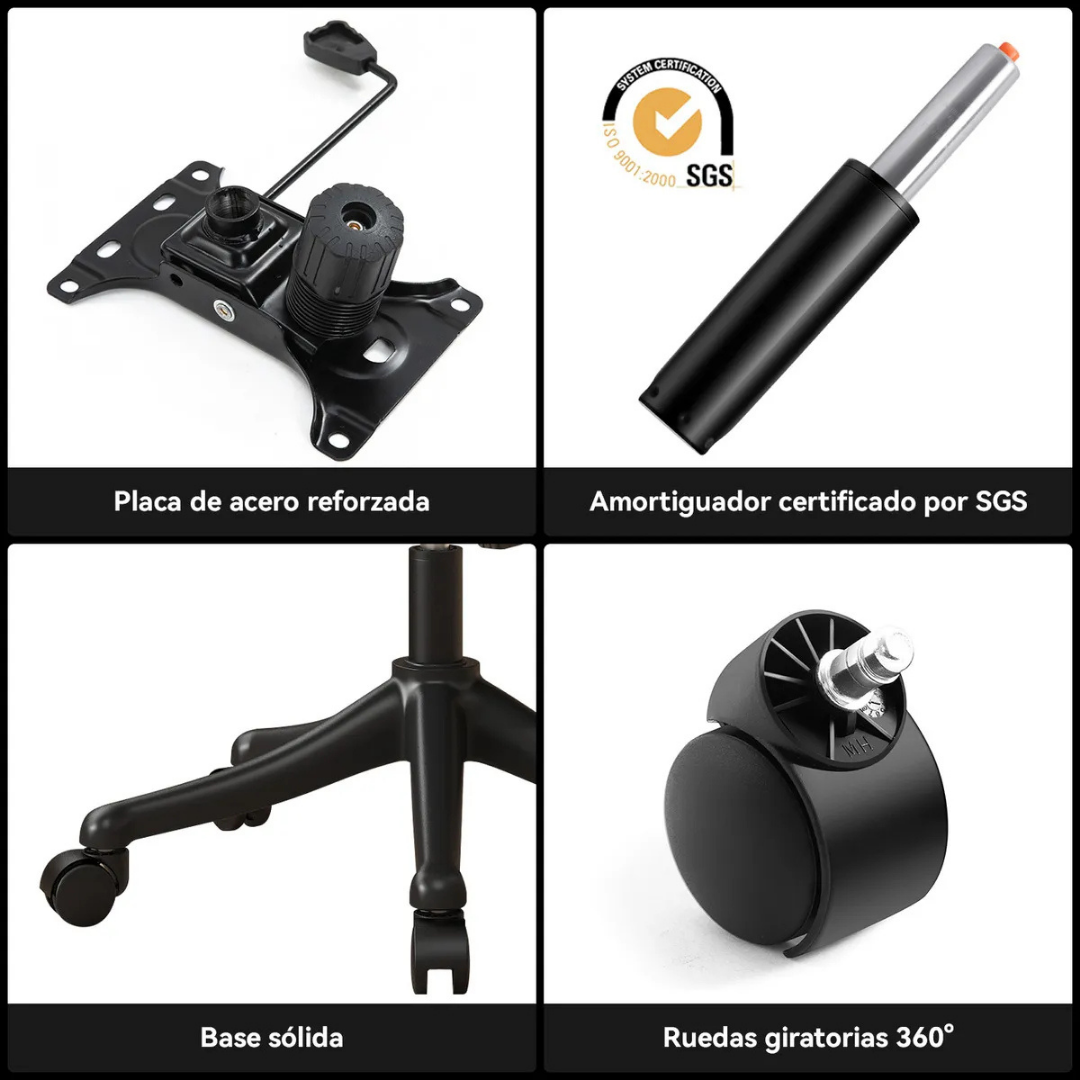 SILLA ERGONÓMICA PARA OFICINA CON SOPORTE LUMBAR AJUSTABLE -COLOR NEGRO