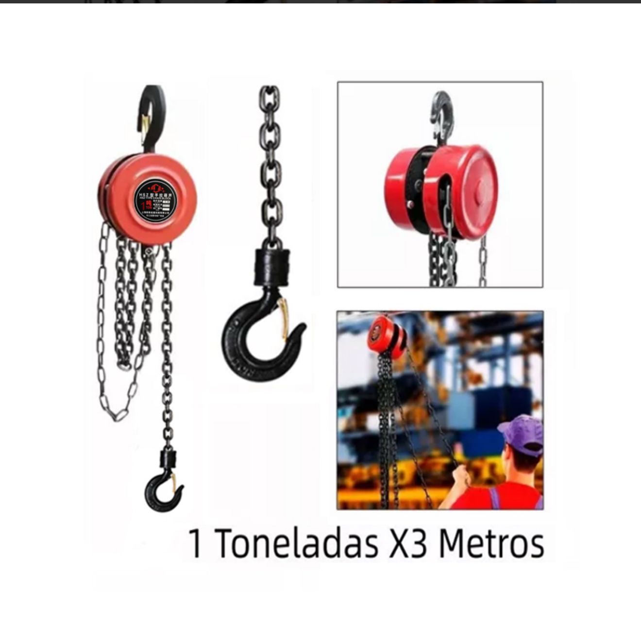 Tecle Polipasto Manual Con Cadena 1 Tonelada X3 Metros