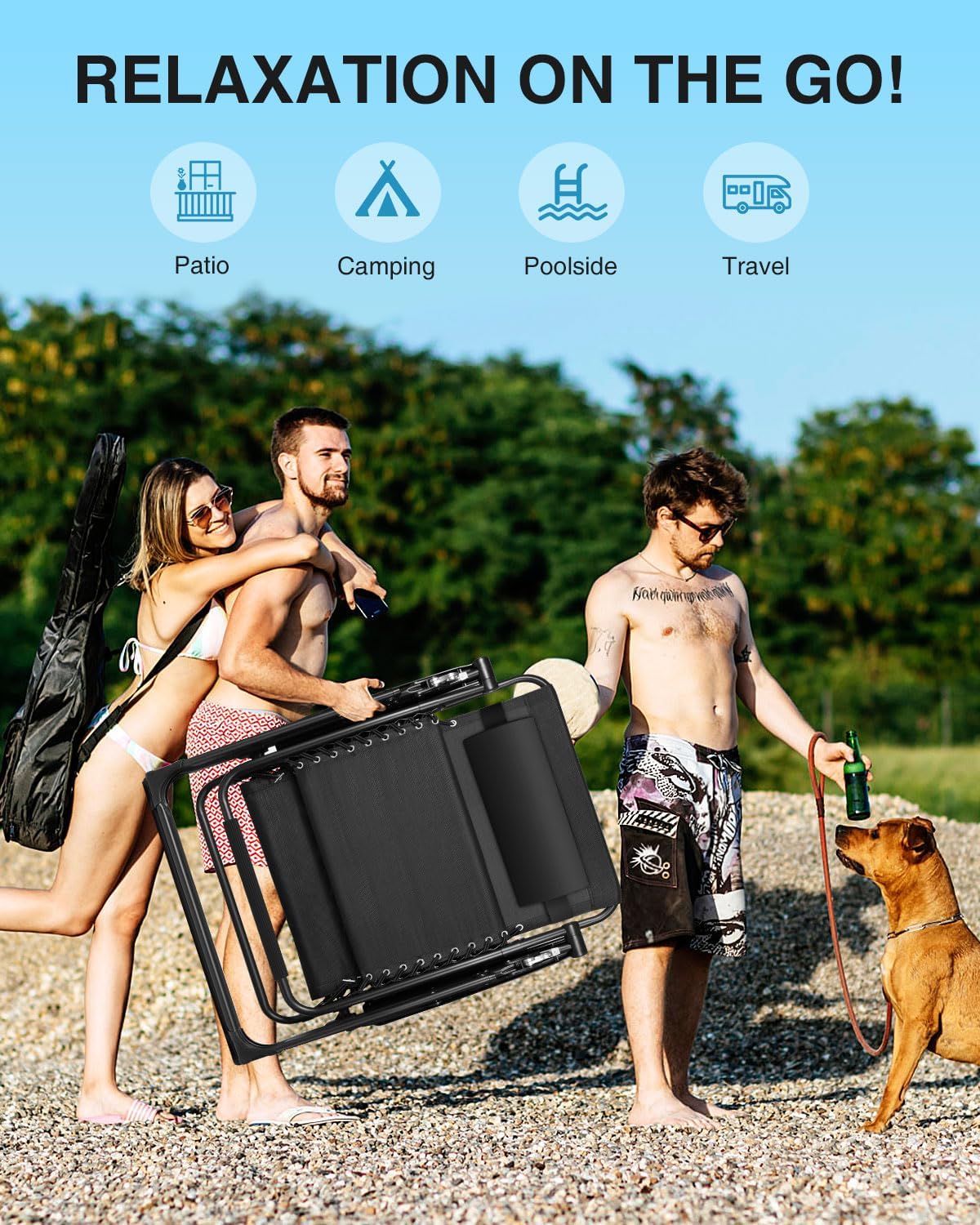SILLA ZERO GRAVITY RECLINABLE PLEGABLE CON COJÍN Y ALMOHADA MÁXIMO CONFORT EXTERIOR