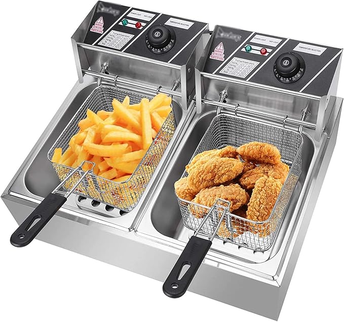 FREIDORA ELÉCTRICA DOBLE 12L 2 CANASTAS - POTENCIA Y CAPACIDAD PROFESIONAL