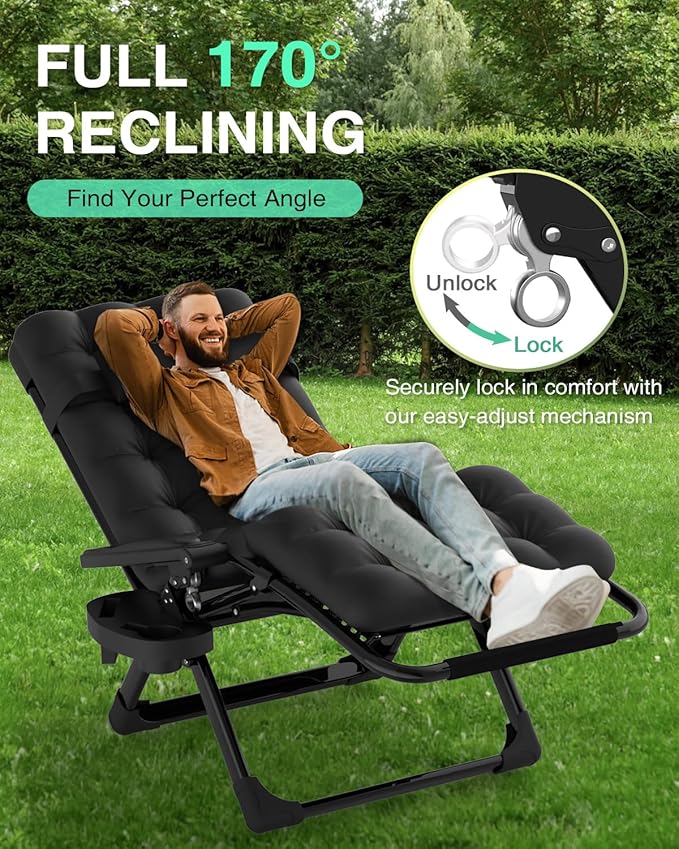 SILLA ZERO GRAVITY RECLINABLE PLEGABLE CON COJÍN Y ALMOHADA MÁXIMO CONFORT EXTERIOR