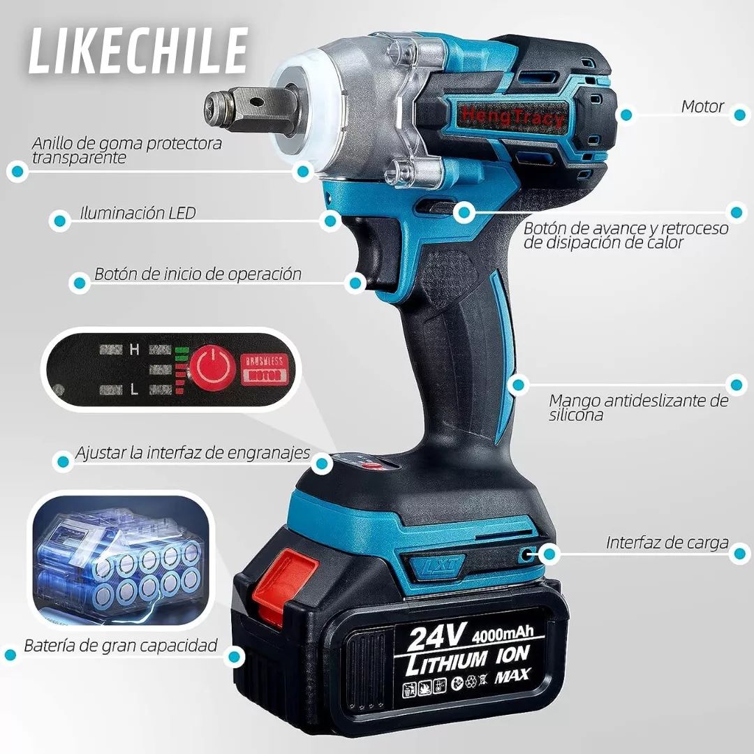 LLAVE DE IMPACTO INALÁMBRICA ALTA POTENCIA 88VF + 2 BATERÍAS