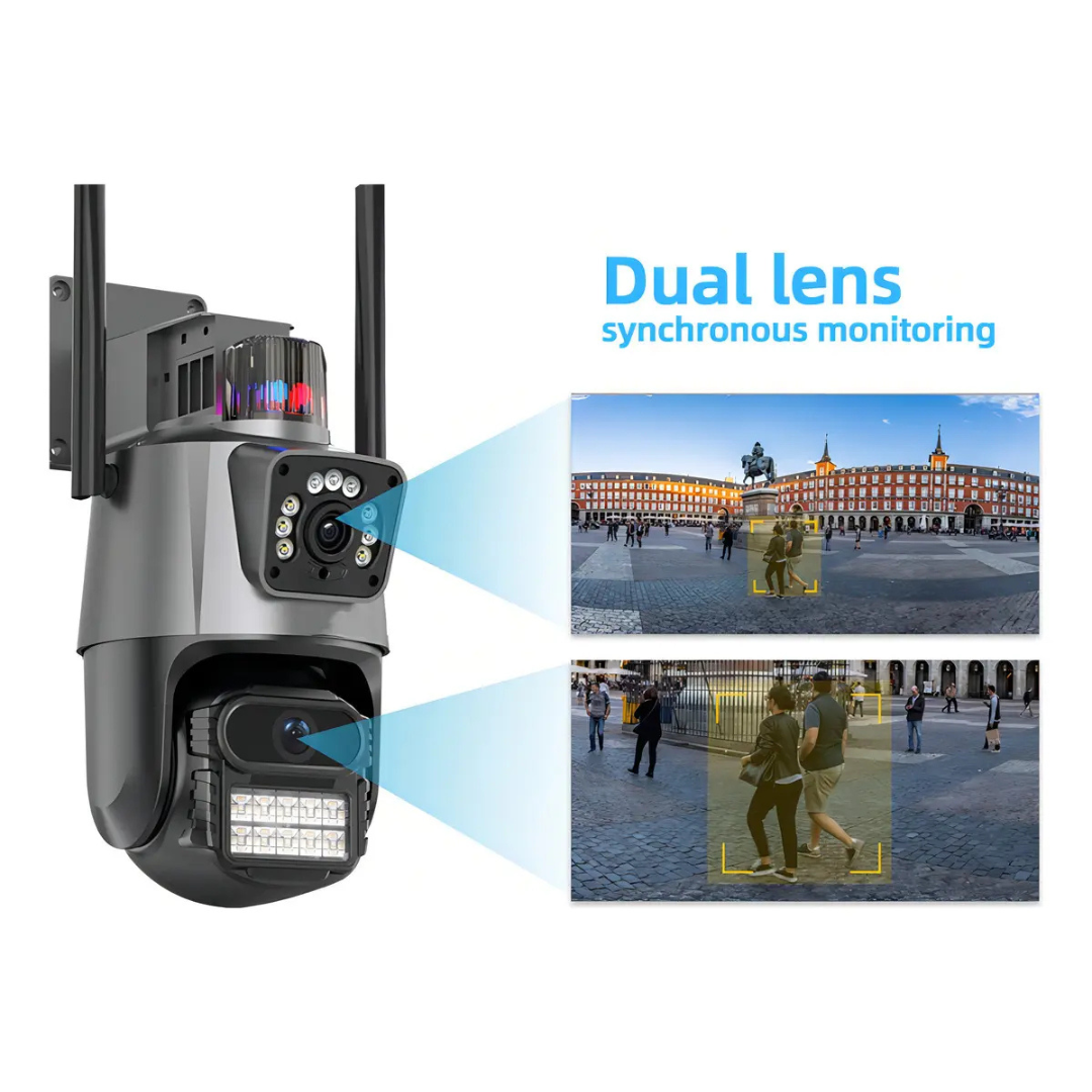 CÁMARA DOMO WIFI DOBLE LENTE FULL HD CON ALARMA Y SEGUIMIENTO INTELIGENTE HLC