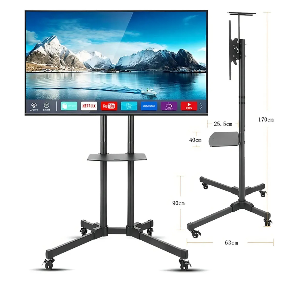 SOPORTE TV 32 A 65 PULG PEDESTAL MÓVIL CON RUEDAS HASTA 50KG NEGRO