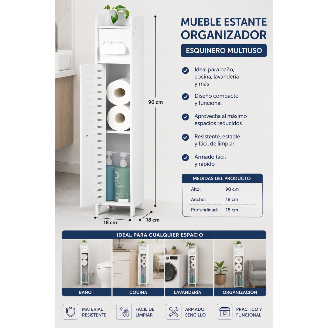 MUEBLE ESTANTE ORGANIZADOR PARA BAÑO Y COCINA ESQUINERO MULTIUSO