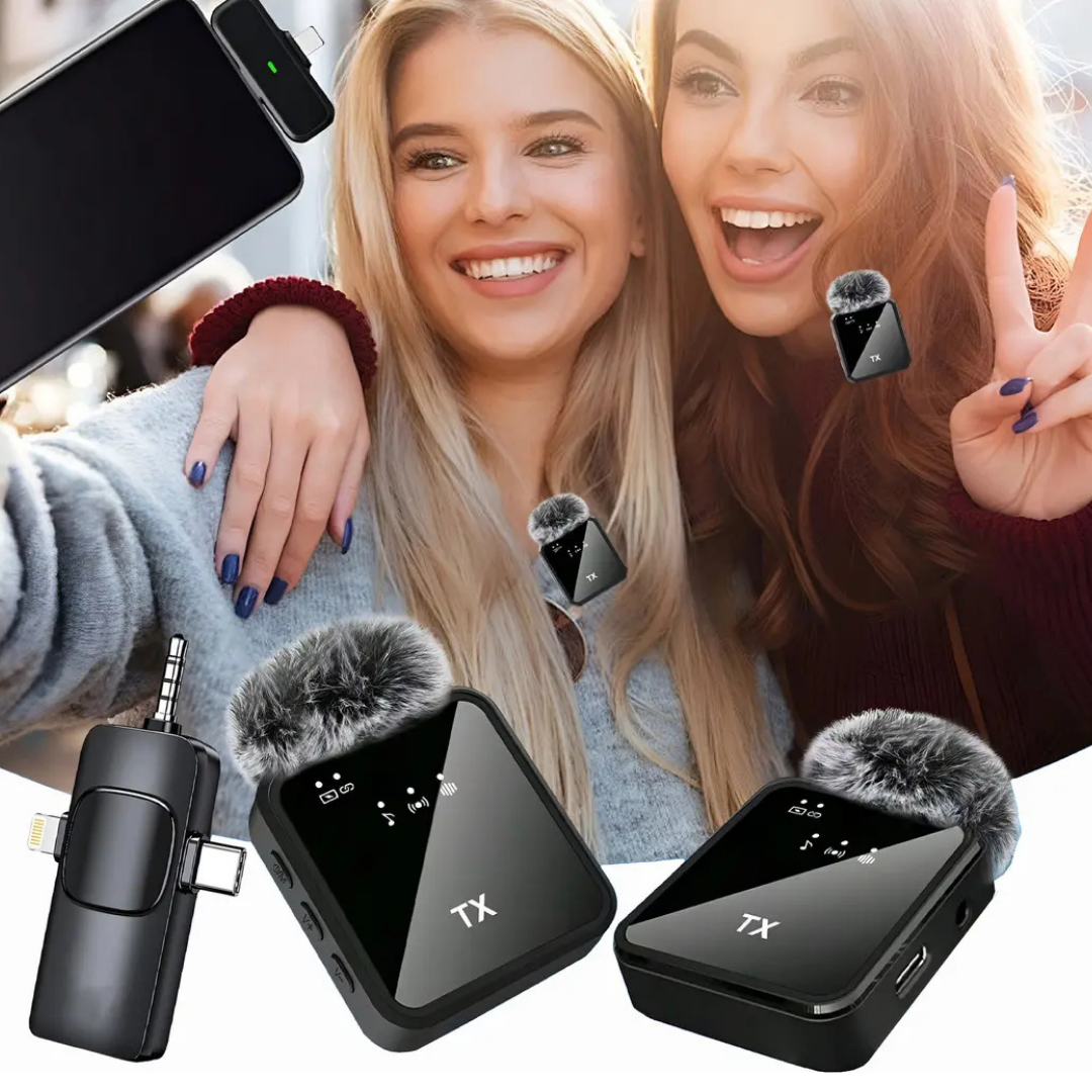 PACK 2 MICRÓFONOS INALÁMBRICOS 3 EN 1 PARA IPHONE, ANDROID Y PC -NEGRO